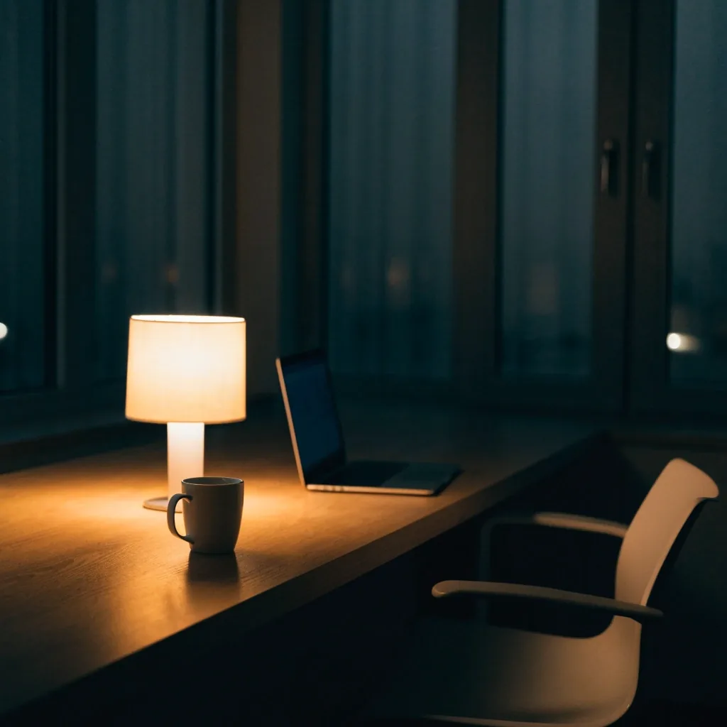 A quiet desk by a bright window with a mug and a notebook, set up for a late-morning online consultation
