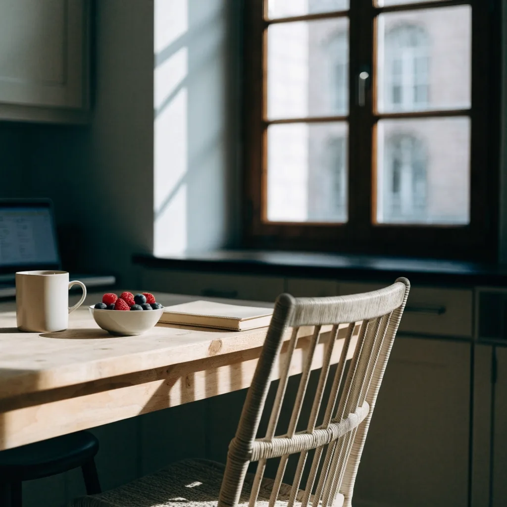 Hands taking notes beside a mug during an online nutrition consultation